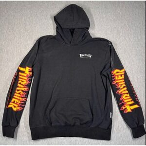 Thrasher Magazine Flame Sleeve Hoodie Black Red Yellow Skate Streetwear